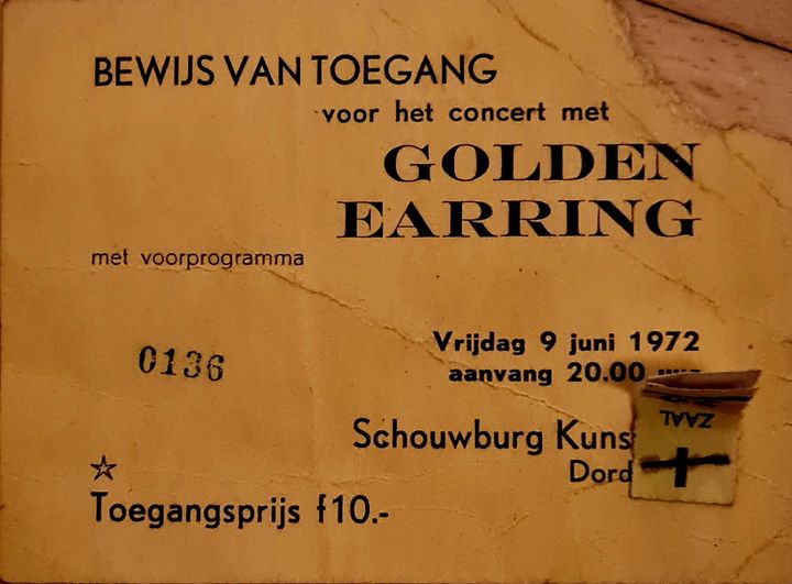 Golden Earring show ticket#136 June 09 1972 Dordrecht - Schouwburg Kunstmin